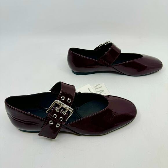 Zara Burgundy Patent Leather Flats - Picture 2 of 12